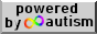 a button that says 'Powered by Autism' with a rainbow coloured autism symbol, a mobius strip.